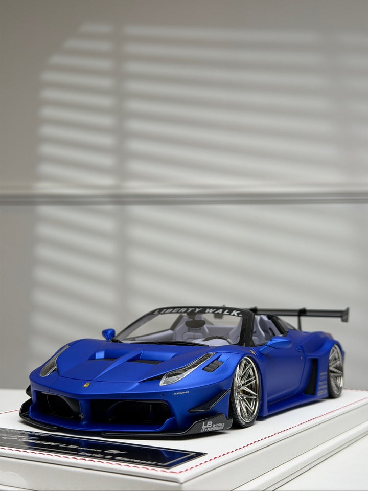 Ferrari 458 Spider LBWK (Matte Chrome Blue) [Davis & Giovanni] 1/18 scale