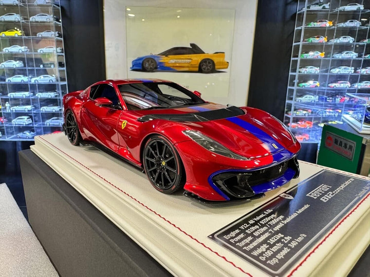 Ferrari 812 Competizione (Candy Red/ Blue Stripe) [Davis & Giovanni] 1:18 scale