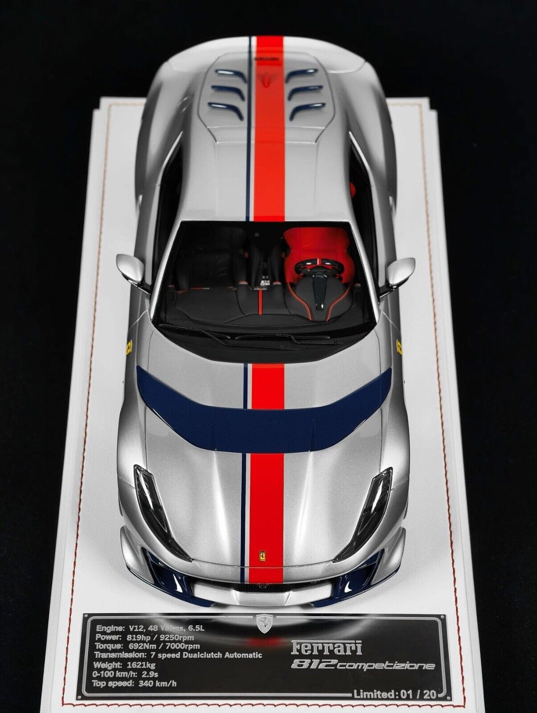 Ferrari 812 Competizione (Silver/ Orange Stripe) [Davis & Giovanni] 1/18 scale