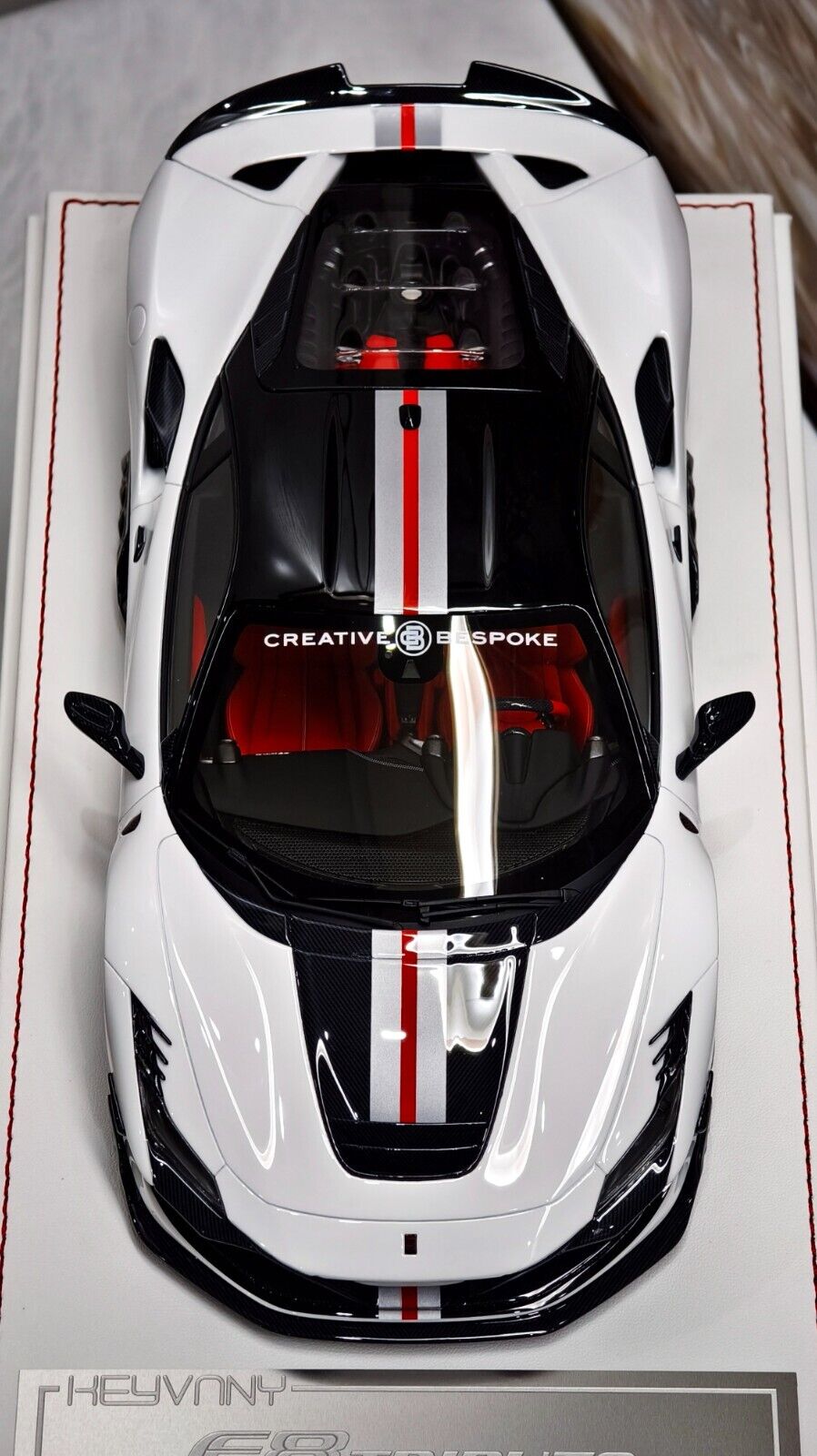 Ferrari F8 Tributo KEYVANY (White w/ Red Stripe) [Davis & Giovanni] 1:18 scale
