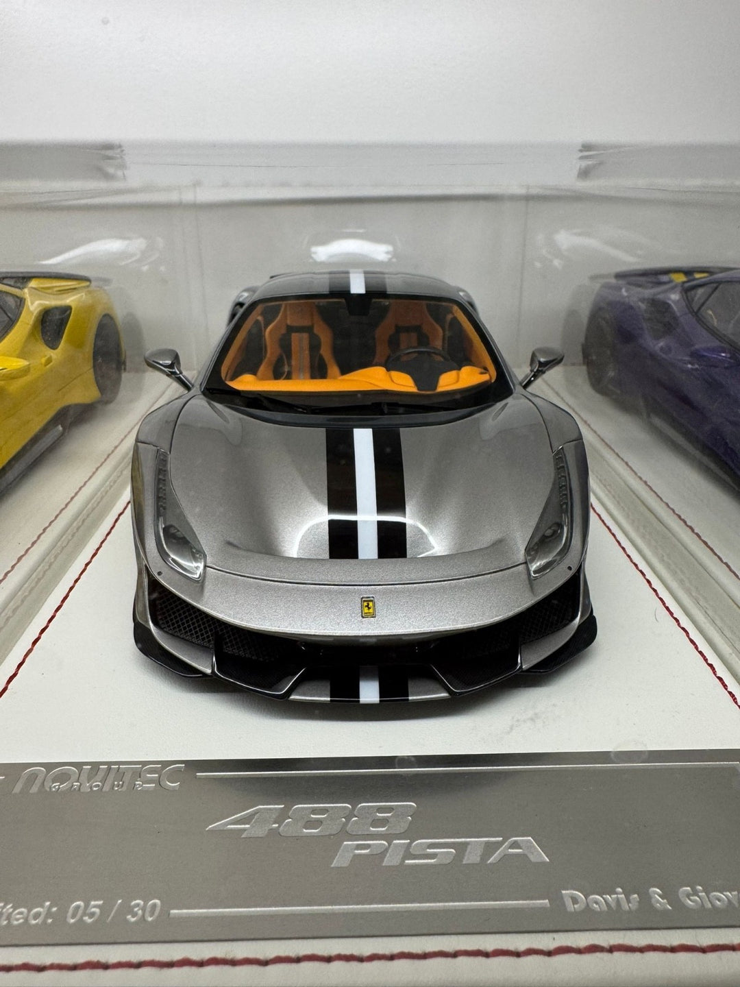 Ferrari 488 Pista NOVITEC (Silver w White/ Black) [Davis & Giovanni] 1:18 scale