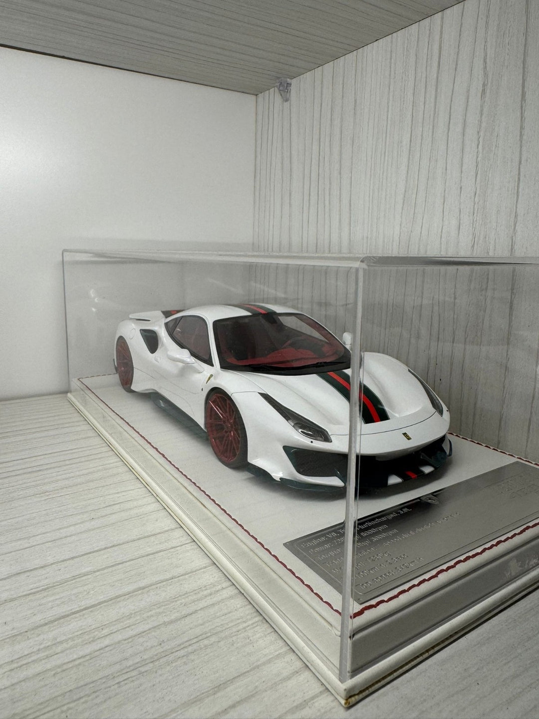Ferrari 488 Pista NOVITEC (White w Red/ Green) [Davis & Giovanni] 1:18 scale