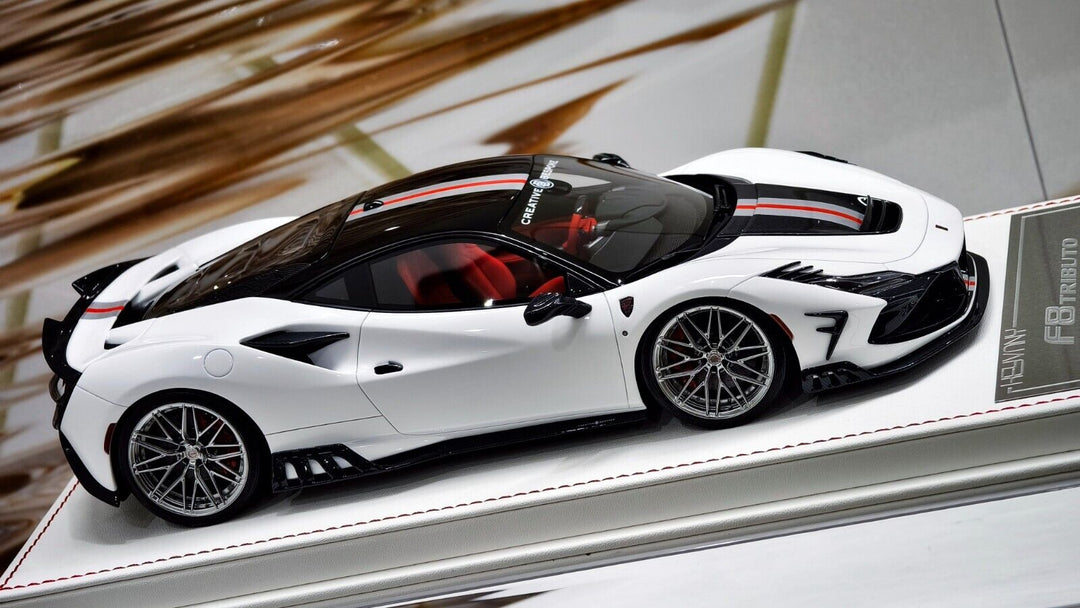 Ferrari F8 Tributo KEYVANY (White w/ Red Stripe) [Davis & Giovanni] 1:18 scale