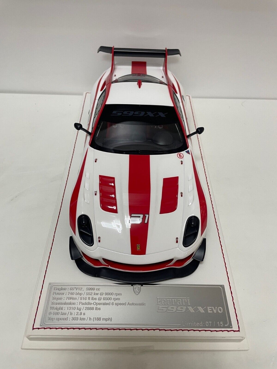 Ferrari 599XX EVO (White/ Red Racing Decals) [Davis & Giovanni] 1/18 scale