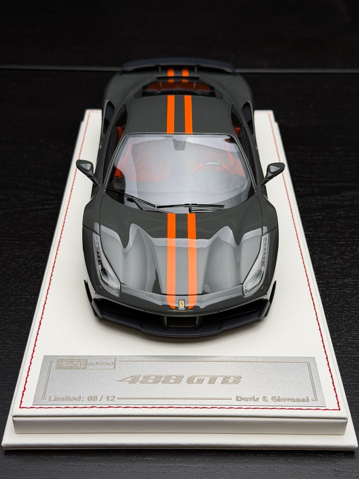Ferrari 488 GTB NOVITEC (Gray/ Orange Stripes) [Davis & Giovanni] 1/18 scale