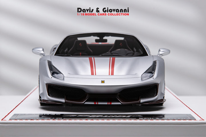 Ferrari 488 Pista Spider NOVITEC (Silver/ Red stripe) [Davis & Giovanni] 1/18 scale