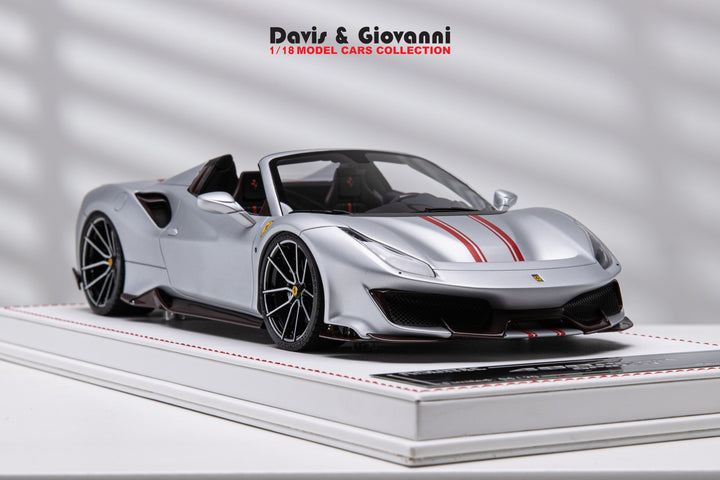 Ferrari 488 Pista Spider NOVITEC (Silver/ Red stripe) [Davis & Giovanni] 1/18 scale