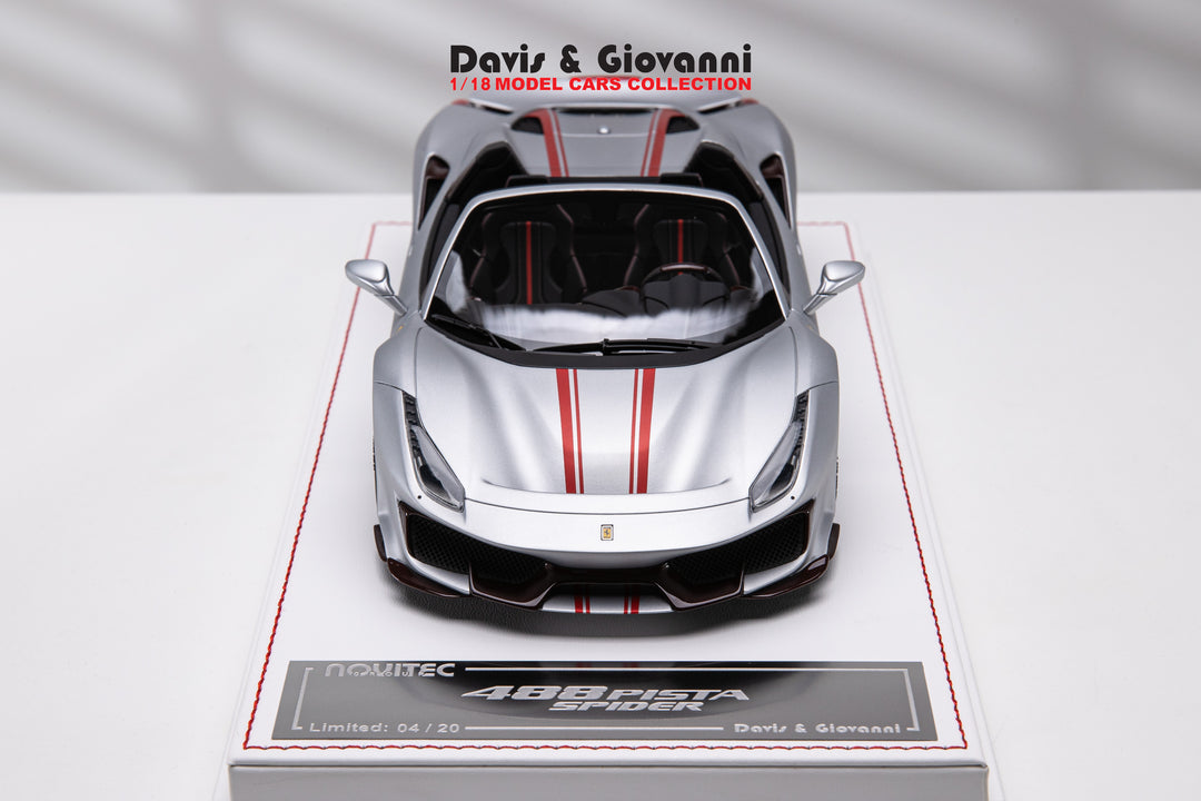 Ferrari 488 Pista Spider NOVITEC (Silver/ Red stripe) [Davis & Giovanni] 1/18 scale