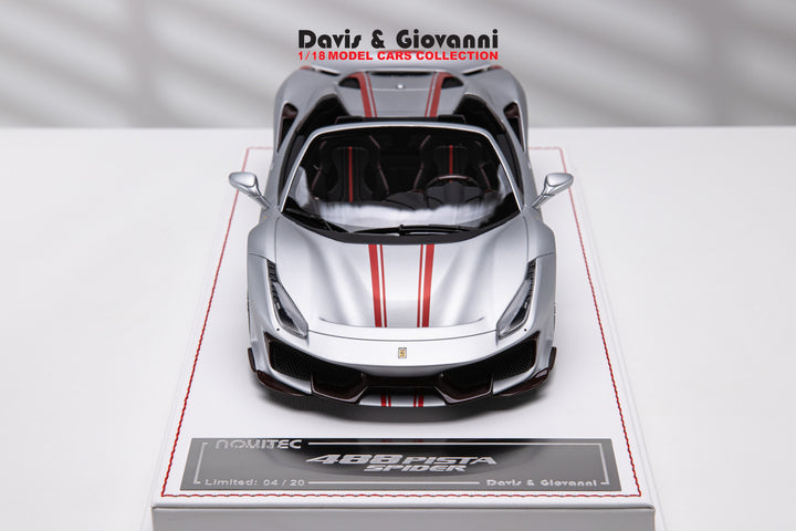 Ferrari 488 Pista Spider NOVITEC (Silver/ Red stripe) [Davis & Giovanni] 1/18 scale