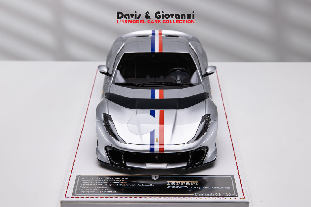 Ferrari 812 Competizione (Silver/ France Flag) [Davis & Giovanni] 1/18 scale