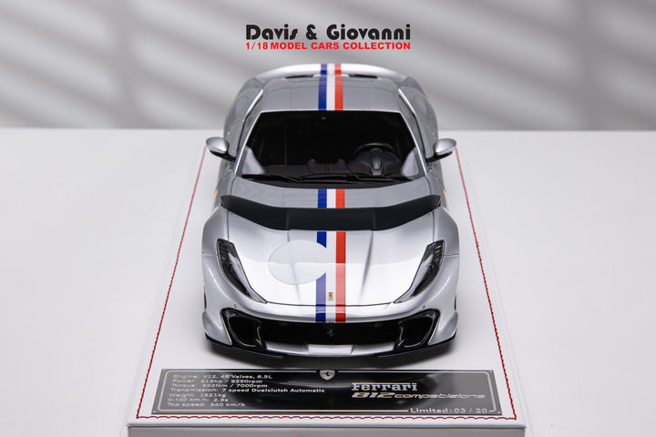 Ferrari 812 Competizione (Silver/ France Flag) [Davis & Giovanni] 1/18 scale