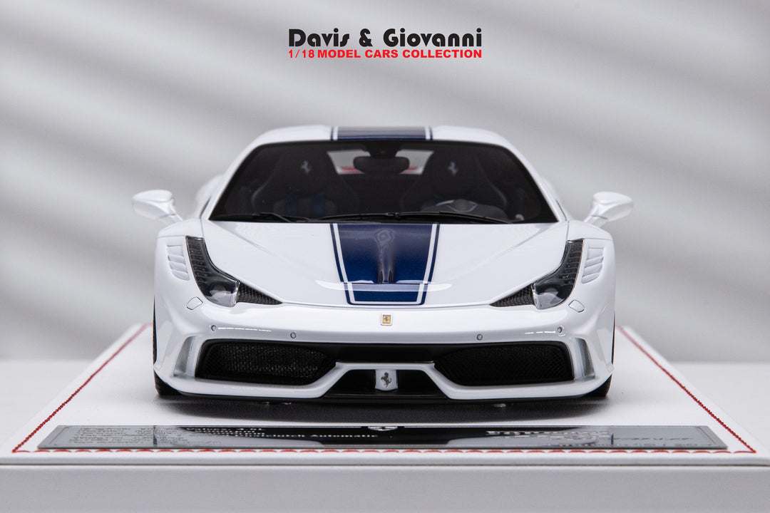 Ferrari 458 Speciale (White/ Blue Stripe) [Davis & Giovanni] 1/18 scale