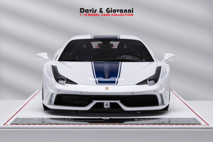 Ferrari 458 Speciale (White/ Blue Stripe) [Davis & Giovanni] 1/18 scale