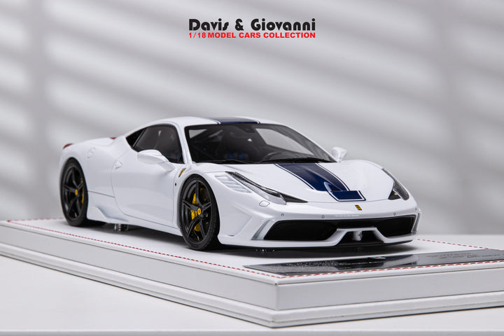 Ferrari 458 Speciale (White/ Blue Stripe) [Davis & Giovanni] 1/18 scale